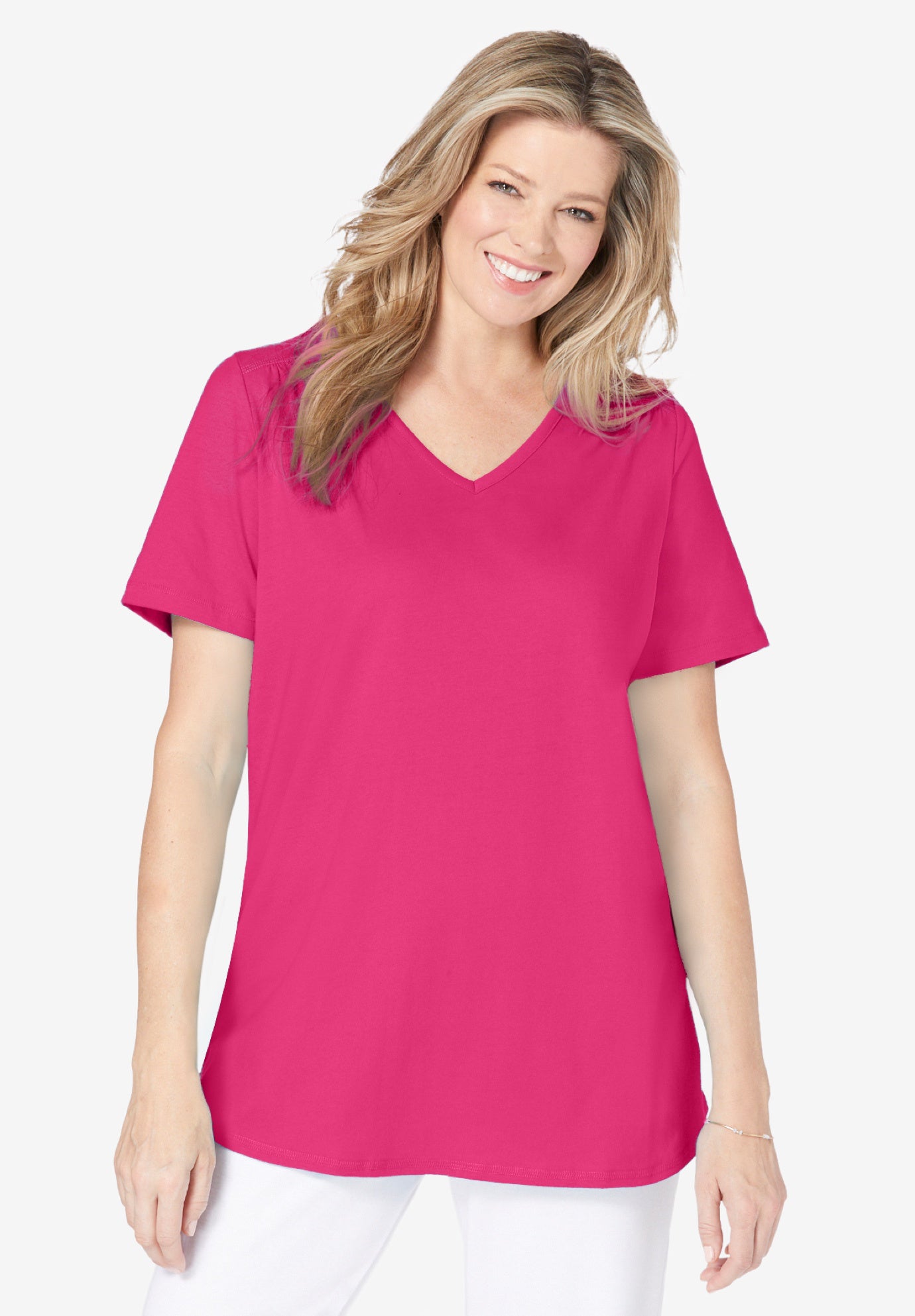 Short-Sleeve V-Neck Shirred Tee image number 1