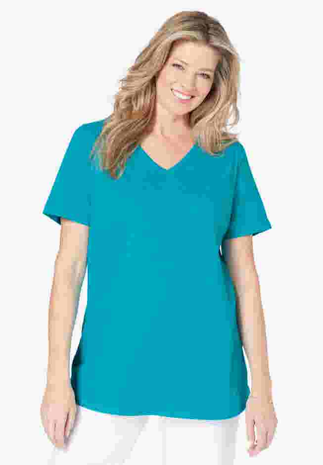 Short-Sleeve V-Neck Shirred Tee image number 0