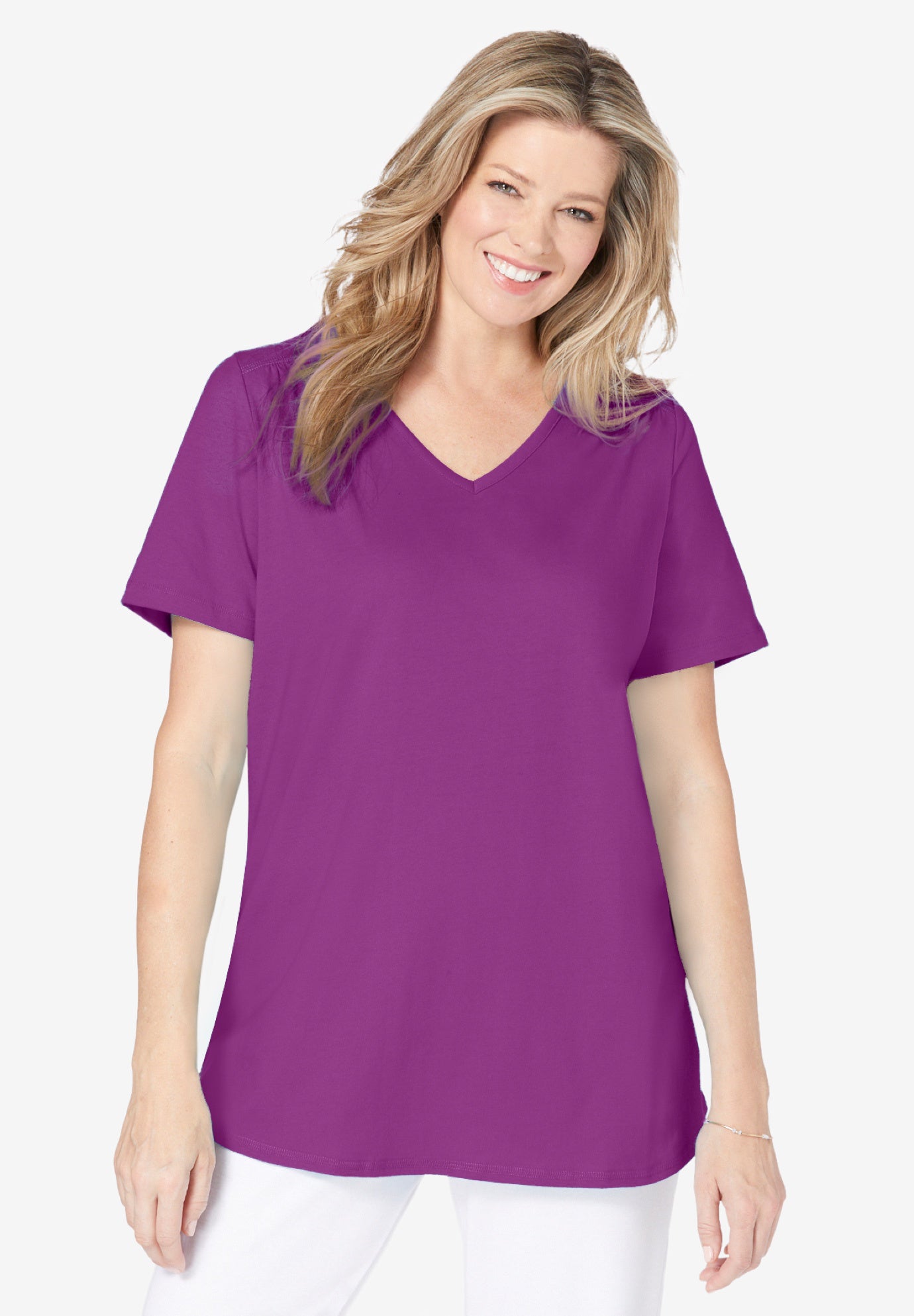 Short-Sleeve V-Neck Shirred Tee image number 0