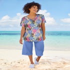 Short-Sleeve V-Neck Shirred Tee image number null