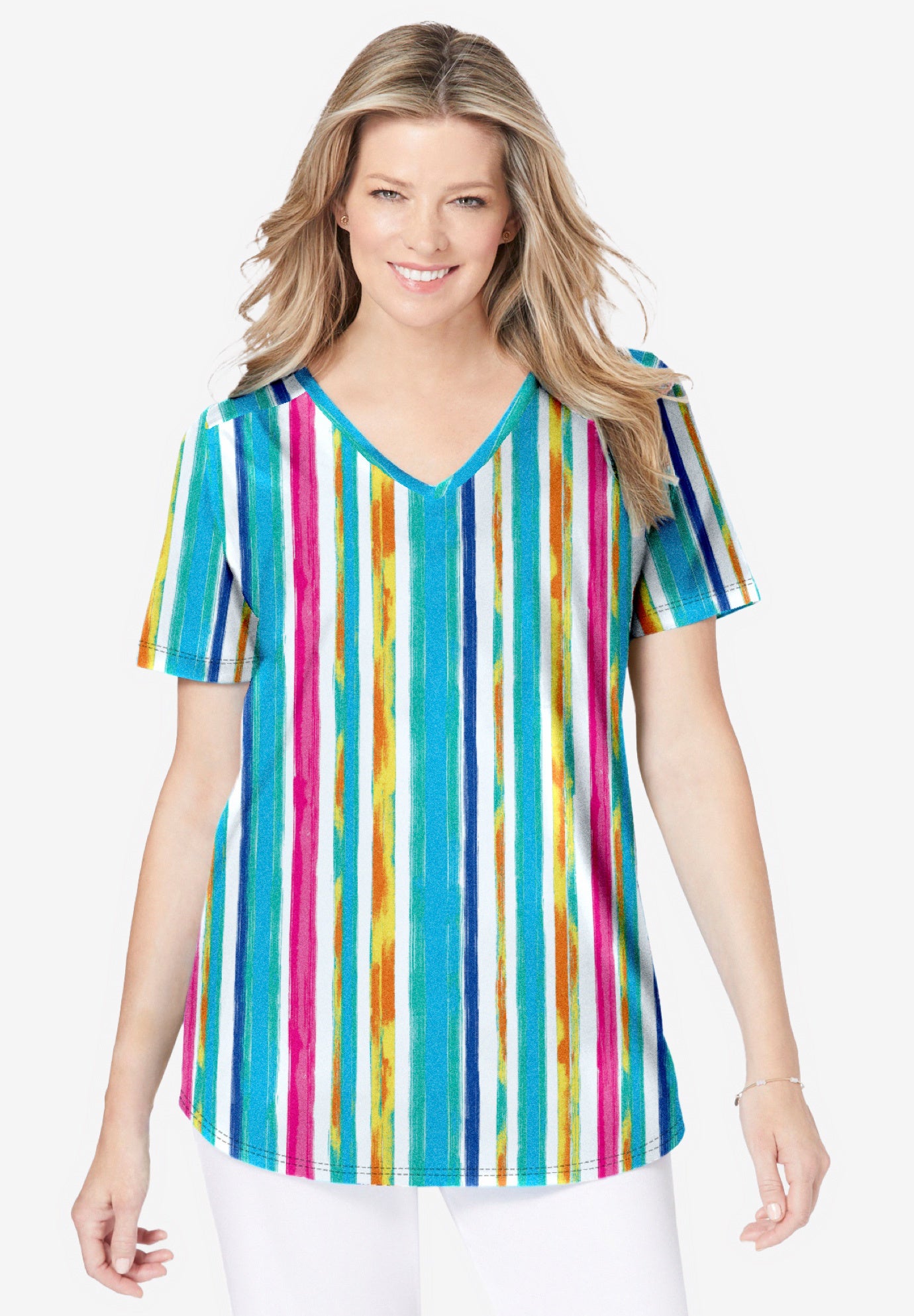 Short-Sleeve V-Neck Shirred Tee image number 0