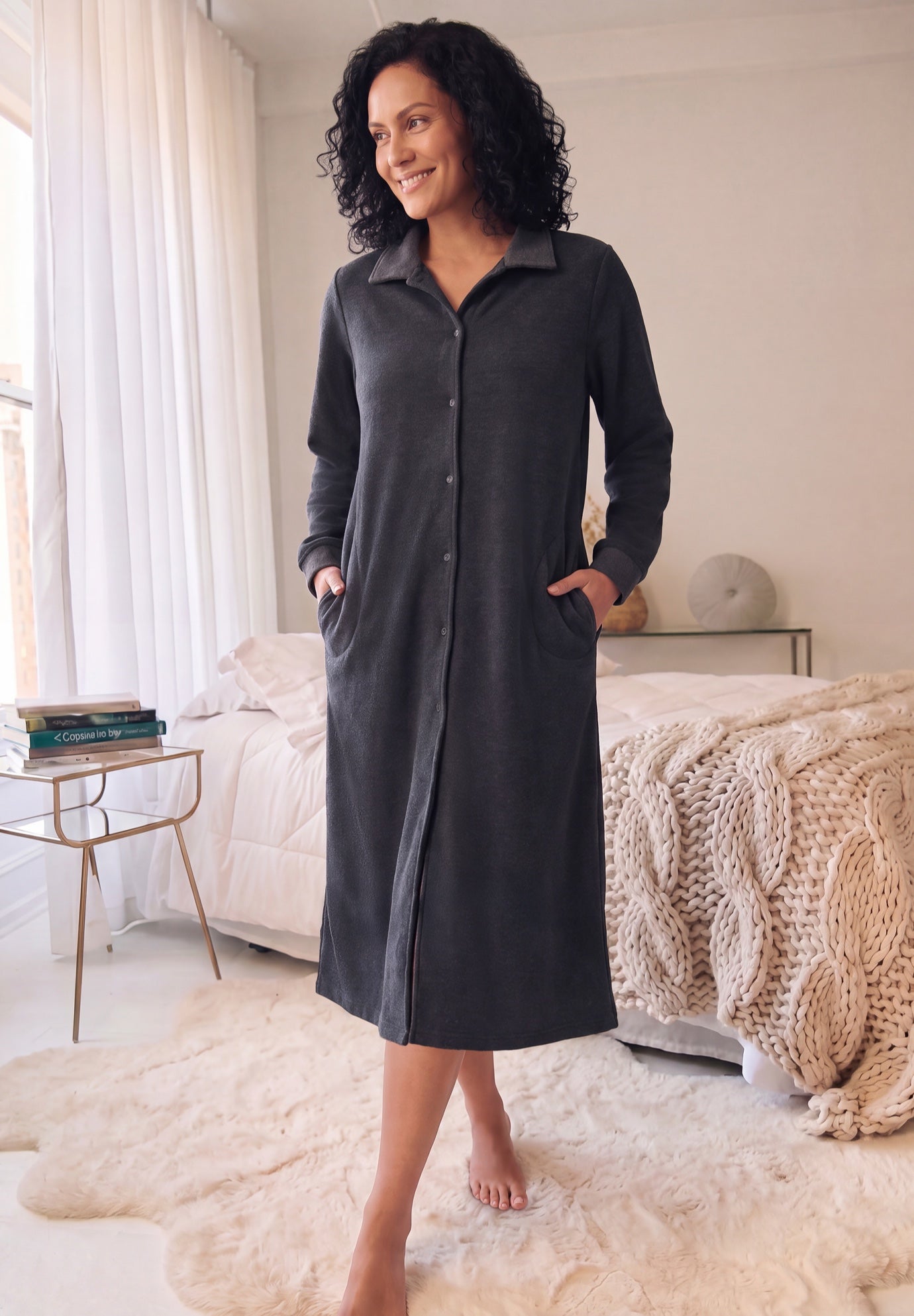 Only Necessities® Fleece Snap-Front Robe | Woman Within