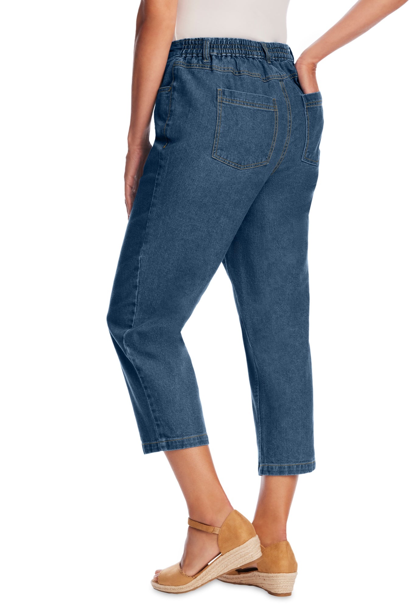 Perfect 5-Pocket Back-Elastic Denim Capri image number 1
