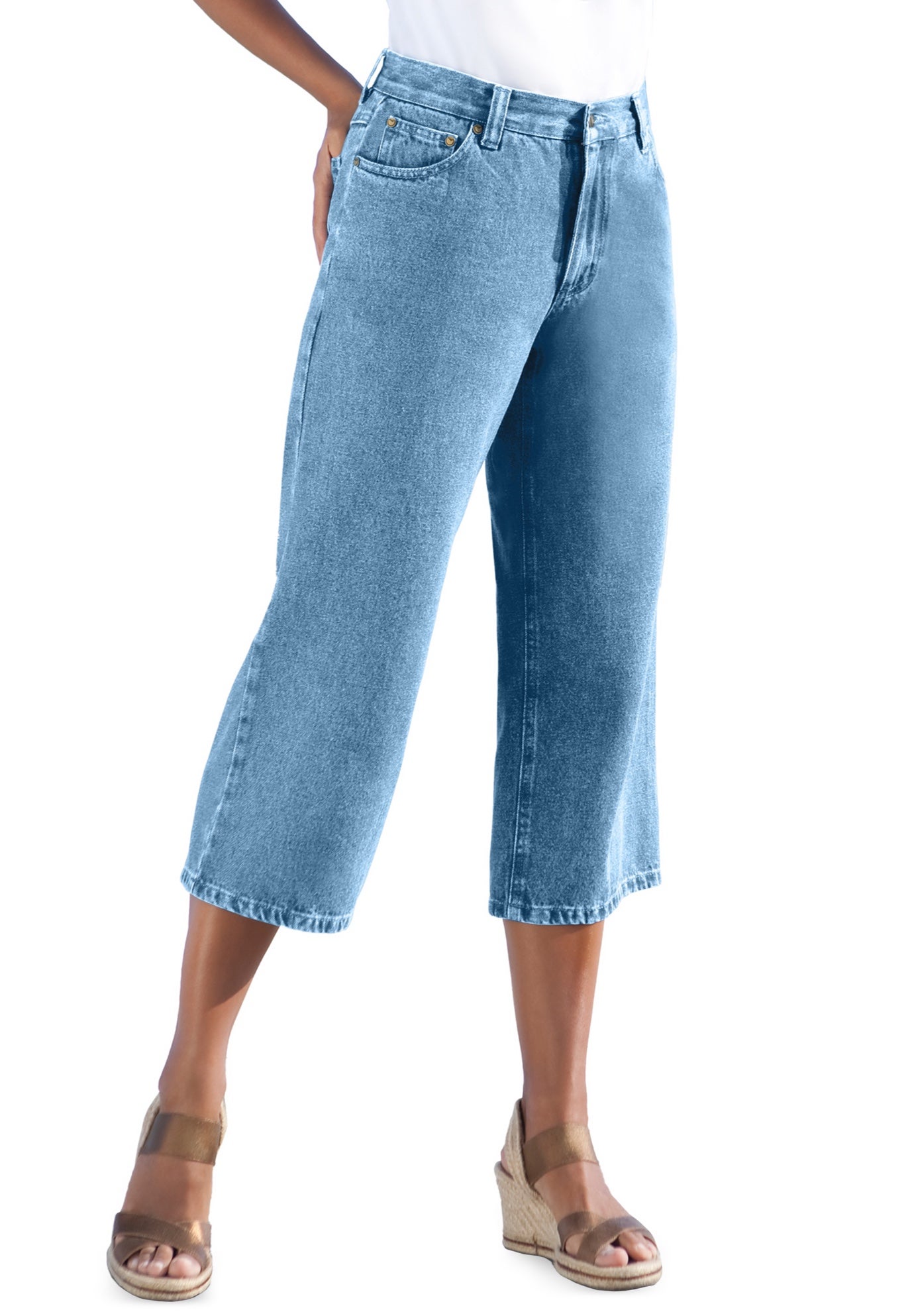 Perfect 5-Pocket Back-Elastic Denim Capri image number 0