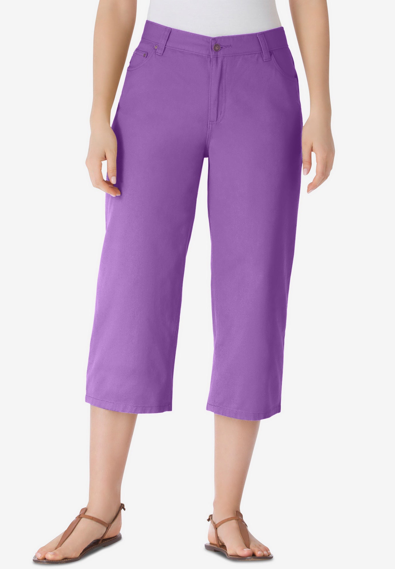 Perfect 5-Pocket Back-Elastic Denim Capri image number 0