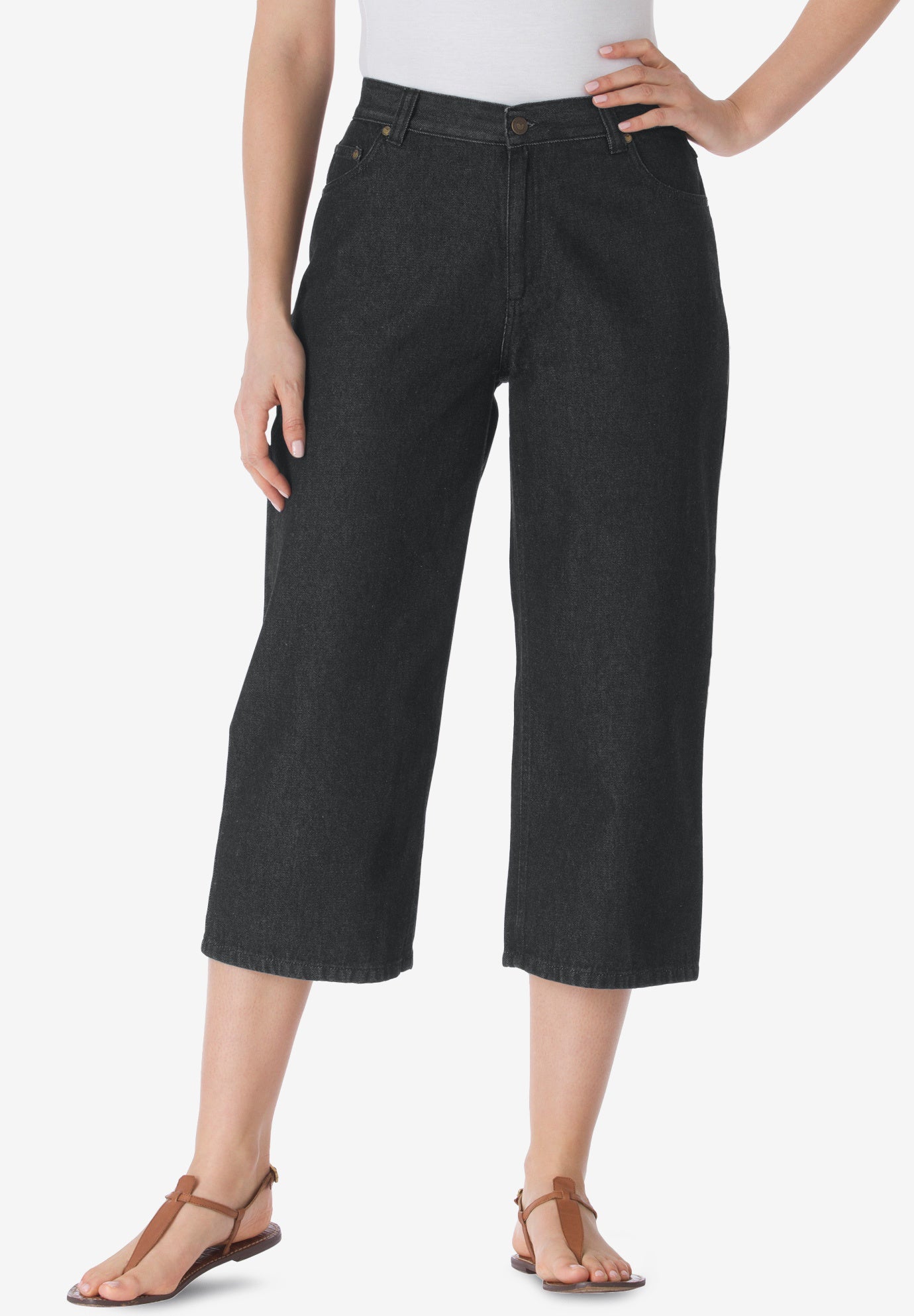 Perfect 5-Pocket Back-Elastic Denim Capri image number 0