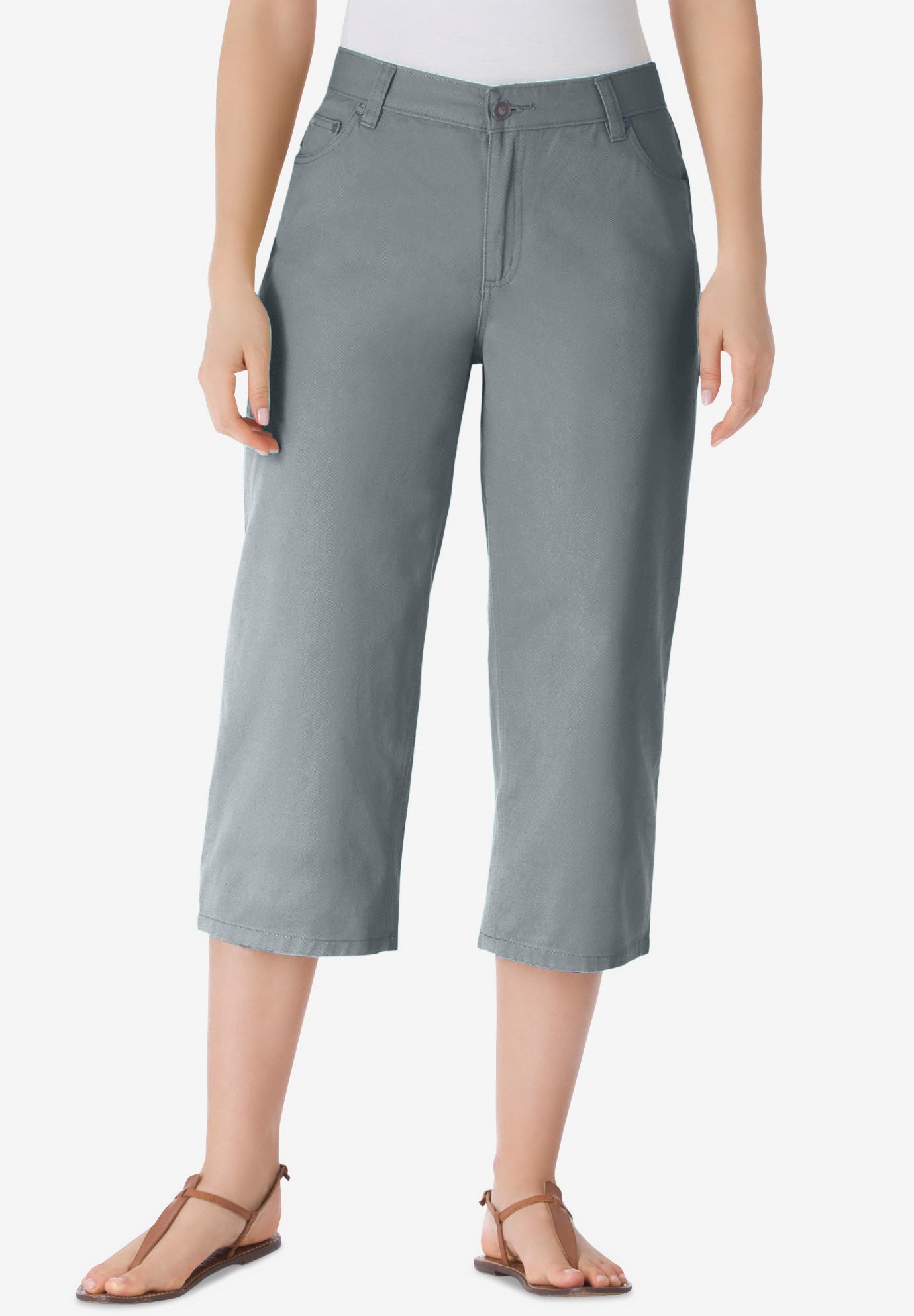 Perfect 5-Pocket Back-Elastic Denim Capri image number 0