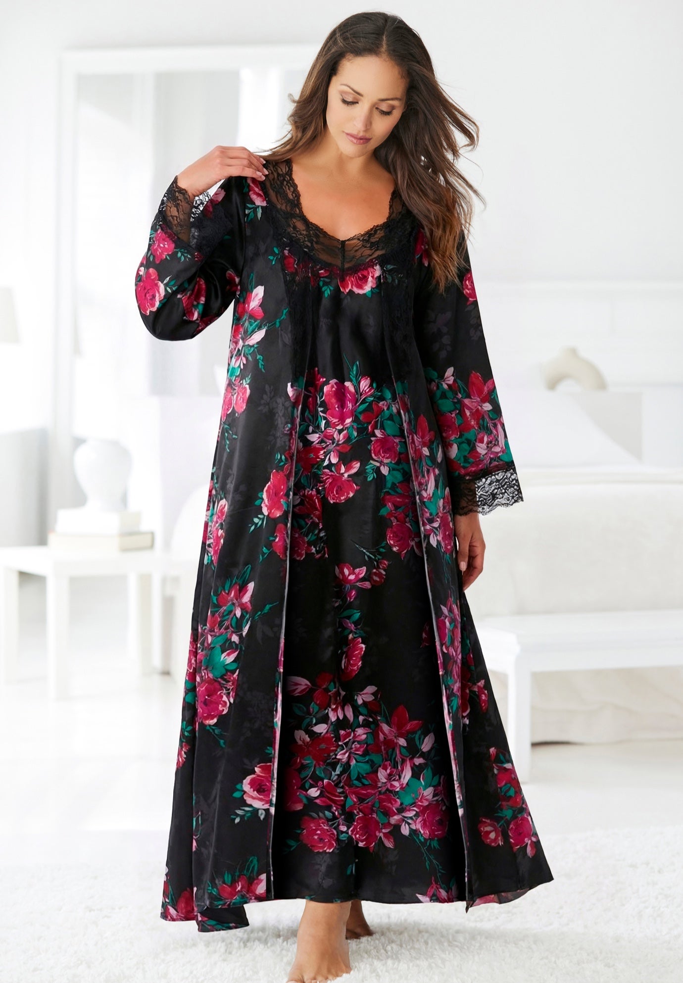 The Luxe Satin Long Peignoir Set image number 6