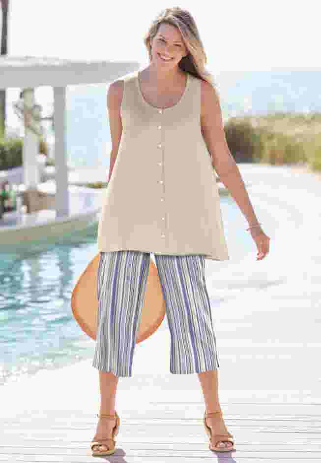 Button-Front Linen Tank image number 3