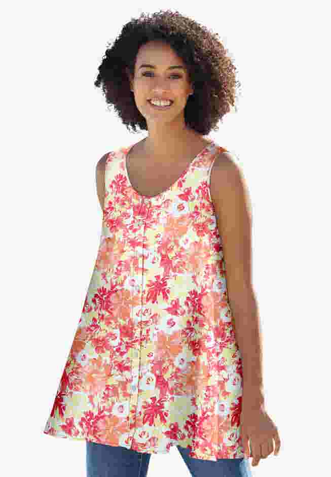 Button-Front Linen Tank image number 0