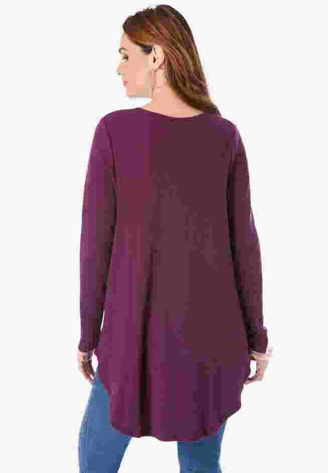 Plus Size Knit Thermal V Neck Swing Tunic – Long Sleeve image number 1
