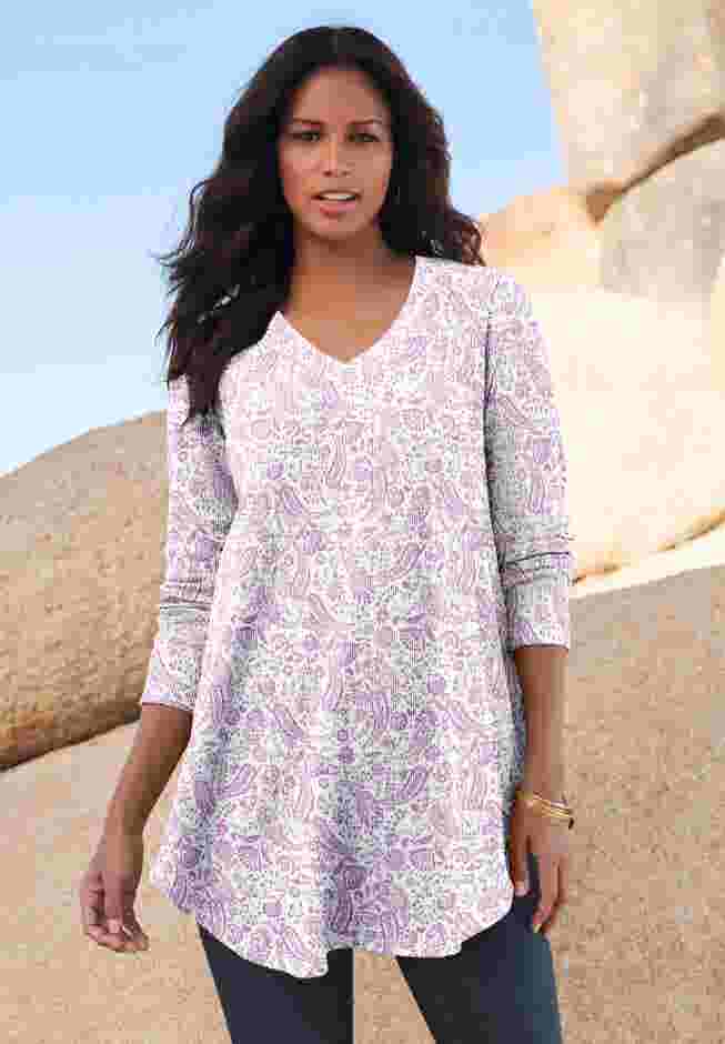 Plus Size Knit Thermal V Neck Swing Tunic – Long Sleeve image number 3