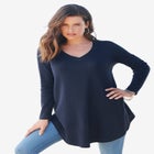 Plus Size Knit Thermal V Neck Swing Tunic &ndash; Long Sleeve image number null