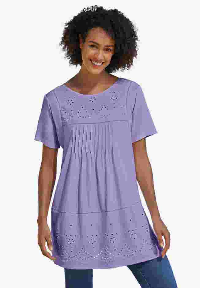 Embroidered Eyelet Pintucked Tunic image number 4