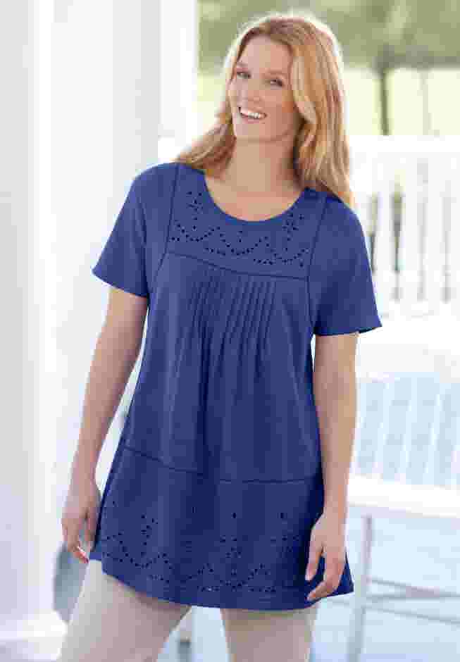 Embroidered Eyelet Pintucked Tunic image number 6