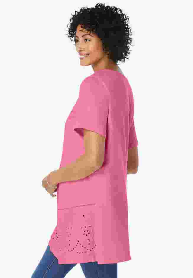 Embroidered Eyelet Pintucked Tunic image number 2