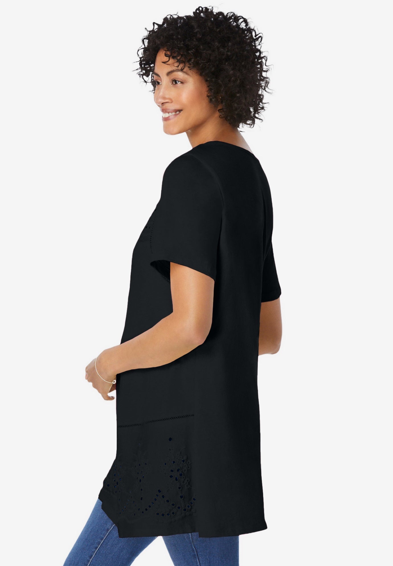 Embroidered Eyelet Pintucked Tunic image number 2