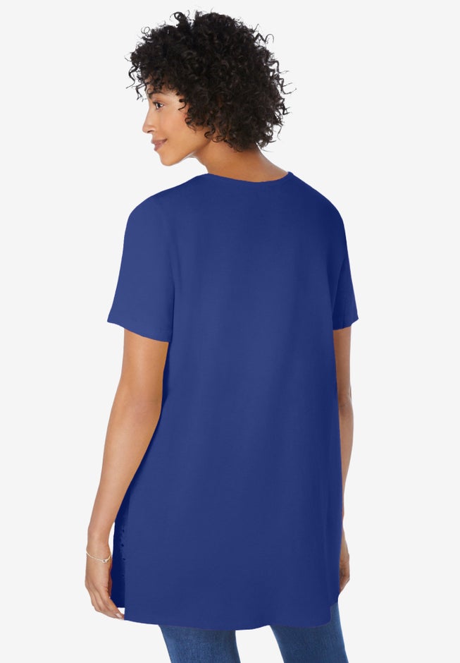 Embroidered Eyelet Pintucked Tunic image number 1