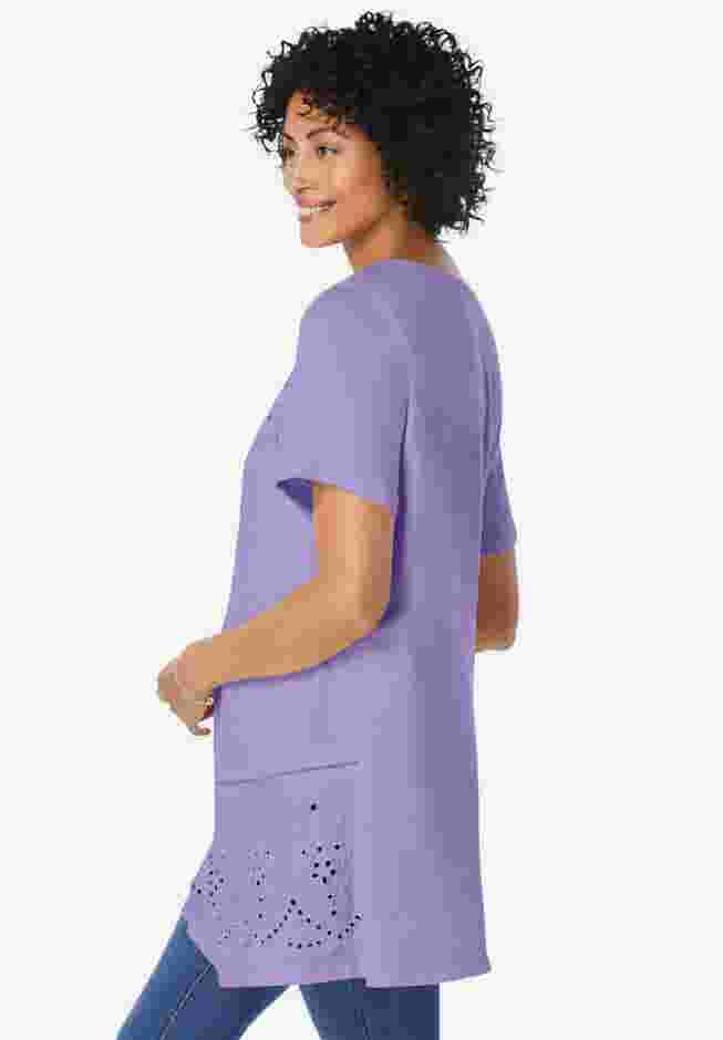 Embroidered Eyelet Pintucked Tunic image number 2