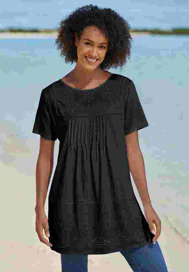 Embroidered Eyelet Pintucked Tunic image number 0