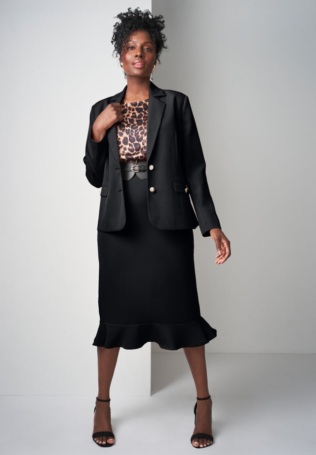 2-Piece Stretch Crepe Peplum Skirt Suit image number null