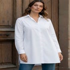 Kate Long-Sleeve Crisp Cotton-Blend Button-Front Tunic image number null