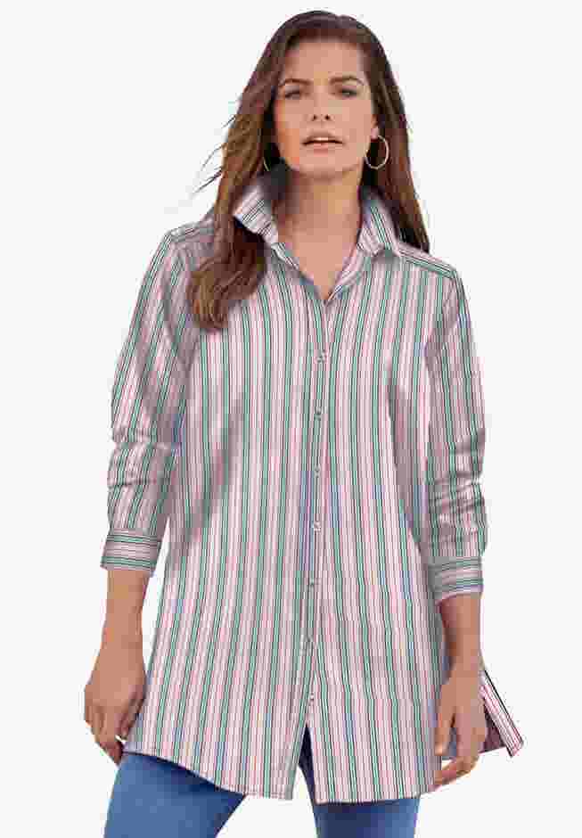 Plus Size Kate Tunic Shirt – Long Sleeve Classic Button-Down with Flowy, Longline Fit image number 4