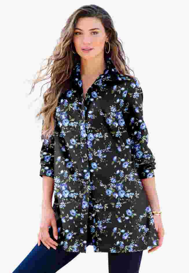 Plus Size Kate Tunic Shirt – Long Sleeve Classic Button-Down with Flowy, Longline Fit image number 5