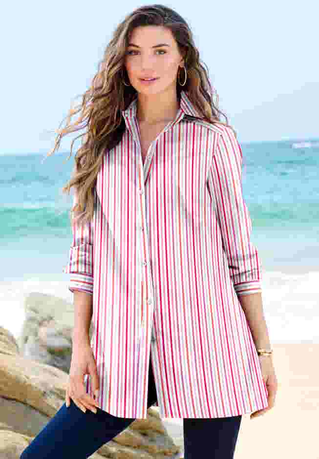 Plus Size Kate Tunic Shirt – Long Sleeve Classic Button-Down with Flowy, Longline Fit image number 6