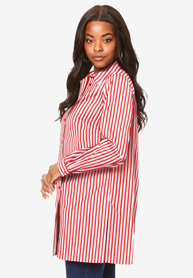 Plus Size Kate Long Sleeve Tunic Easy Cotton-Blend Button-Front Shirt image number 2