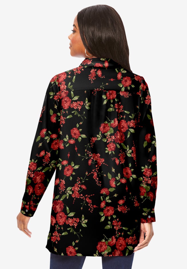 Plus Size Kate Long Sleeve Tunic Easy Cotton-Blend Button-Front Shirt image number 1