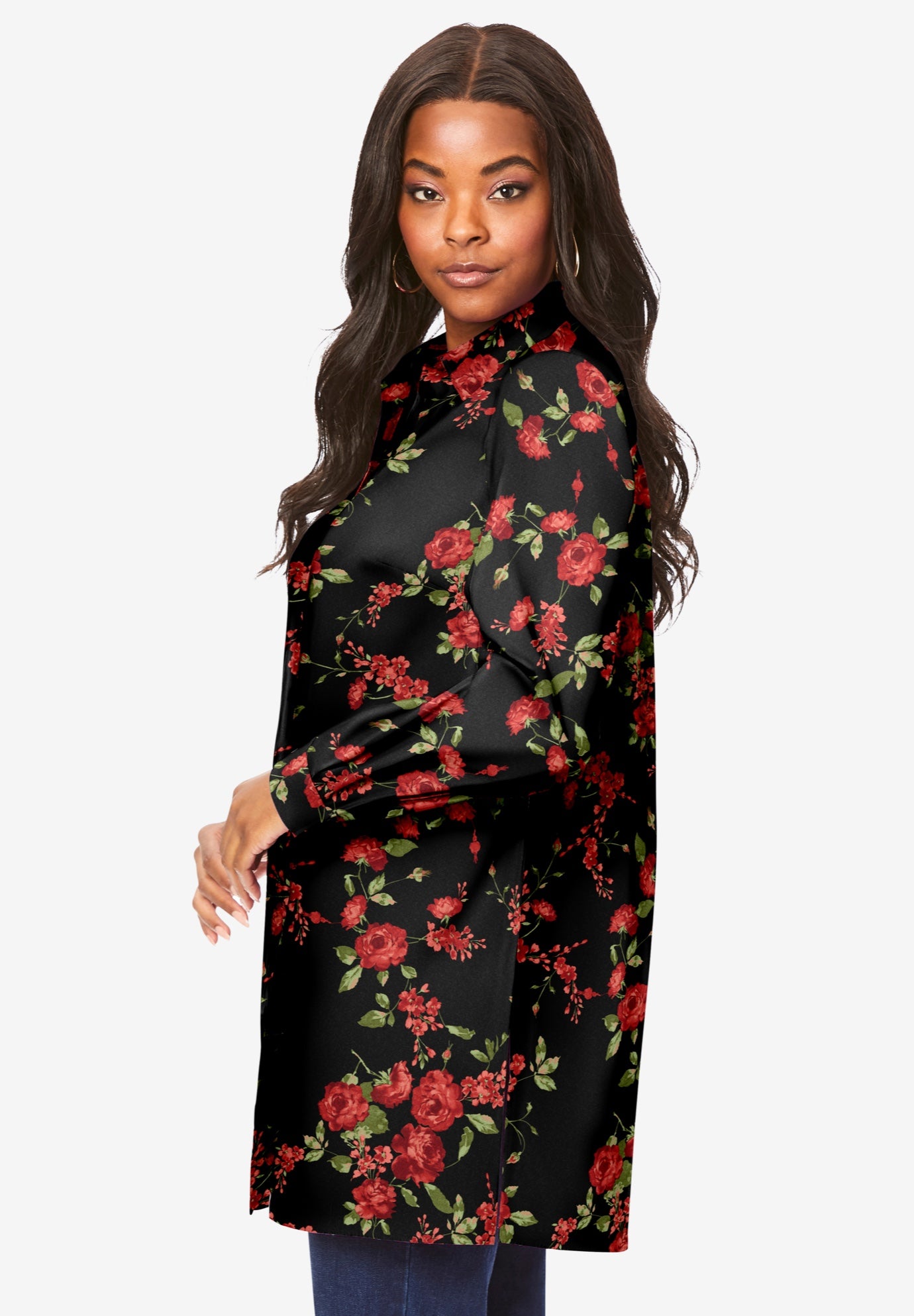 Plus Size Kate Long Sleeve Tunic Easy Cotton-Blend Button-Front Shirt image number 2