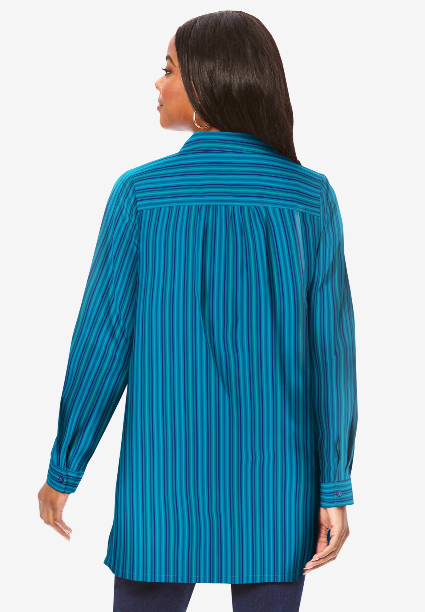 Plus Size Kate Long Sleeve Tunic Easy Cotton-Blend Button-Front Shirt image number 1