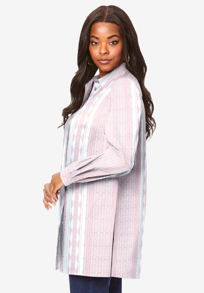 Plus Size Kate Long Sleeve Tunic Easy Cotton-Blend Button-Front Shirt image number 2
