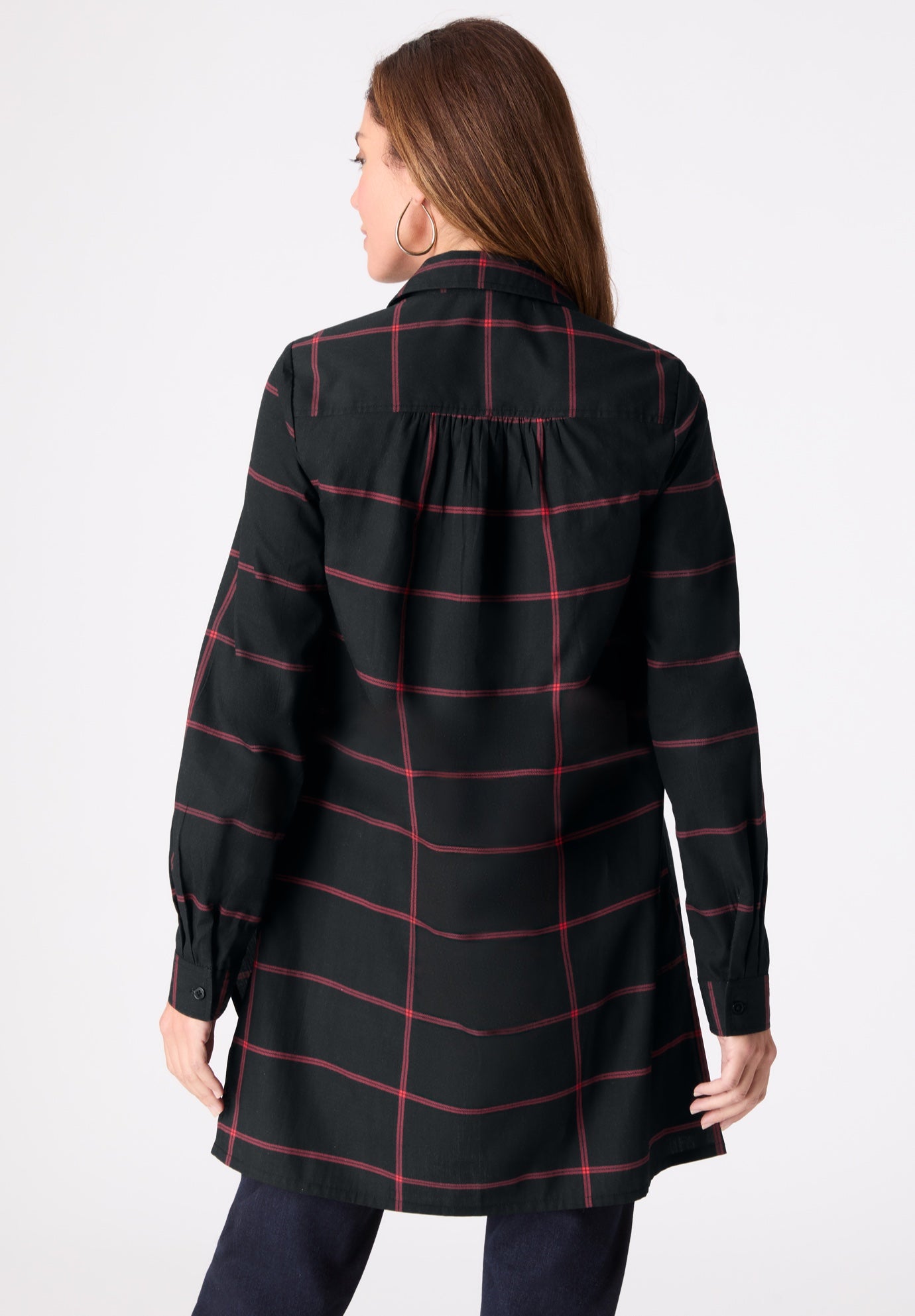 Plus Size Kate Long Sleeve Tunic Easy Cotton-Blend Button-Front Shirt image number 1