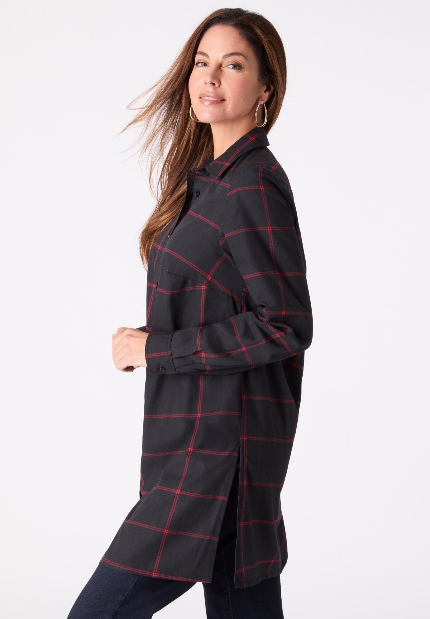 Plus Size Kate Long Sleeve Tunic Easy Cotton-Blend Button-Front Shirt image number 2