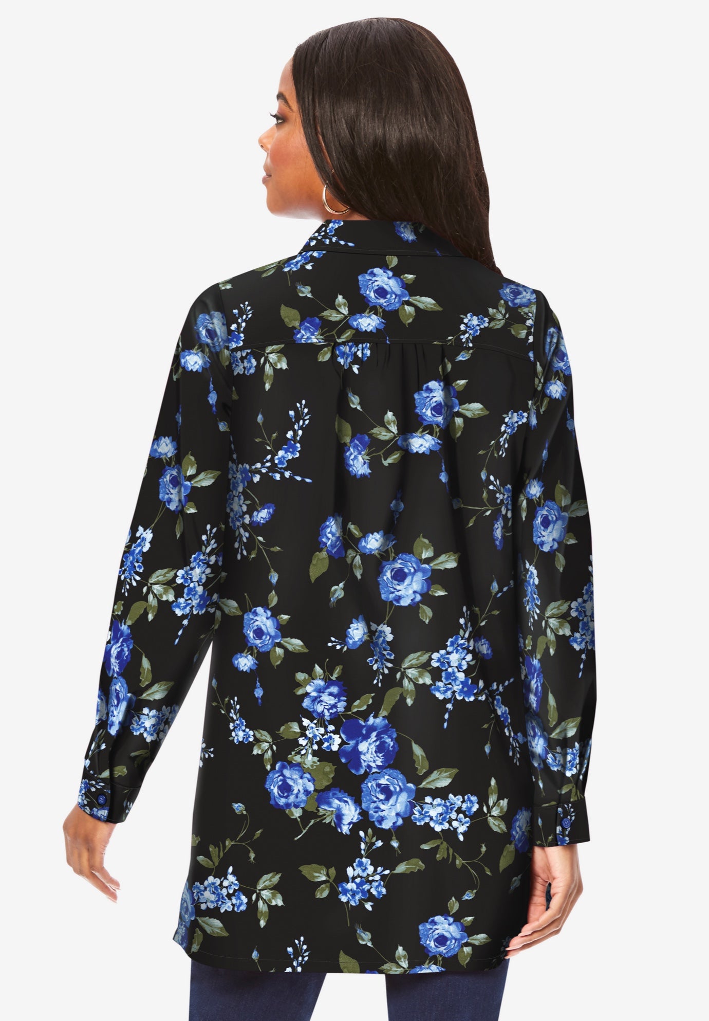 Plus Size Kate Long Sleeve Tunic Easy Cotton-Blend Button-Front Shirt image number 1