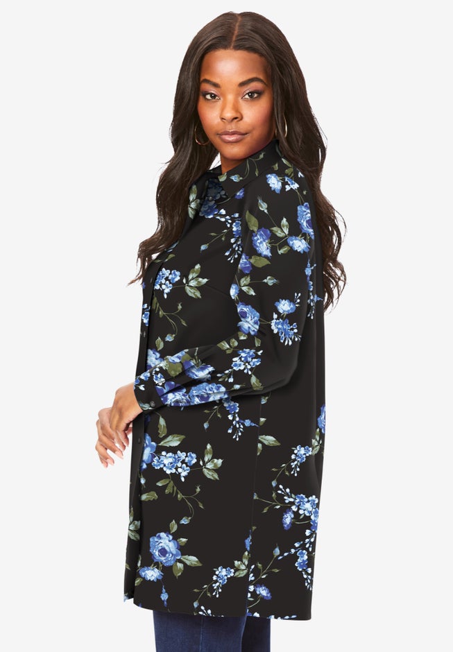 Plus Size Kate Long Sleeve Tunic Easy Cotton-Blend Button-Front Shirt image number 2