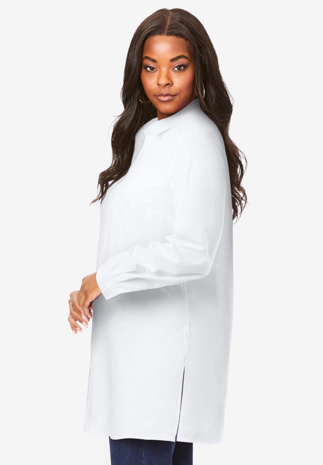 Plus Size Kate Long Sleeve Tunic Easy Cotton-Blend Button-Front Shirt image number 2