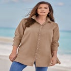 Plus Size Kate Long Sleeve Tunic Easy Cotton-Blend Button-Front Shirt image number null