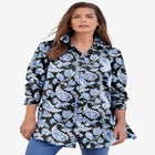 Plus Size Kate Long Sleeve Tunic Easy Cotton-Blend Button-Front Shirt image number null