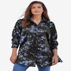 Plus Size Kate Long Sleeve Tunic Easy Cotton-Blend Button-Front Shirt image number null