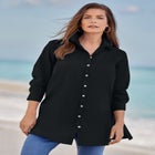 Plus Size Kate Long Sleeve Tunic Easy Cotton-Blend Button-Front Shirt image number null