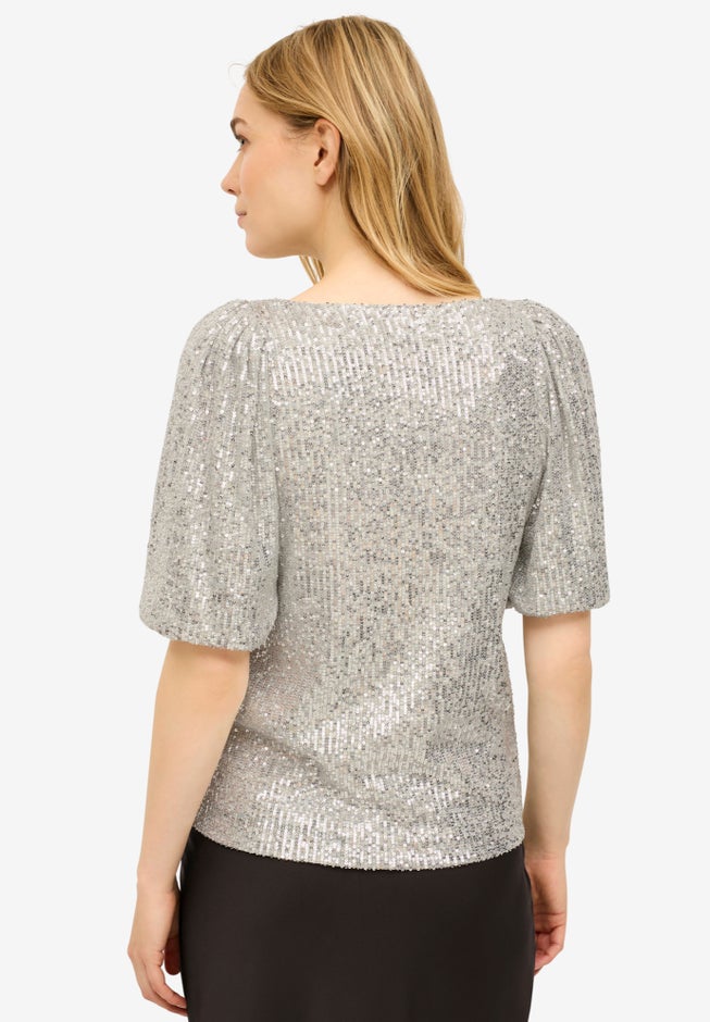 All-Over Sequin Blouson Sleeve Top image number null