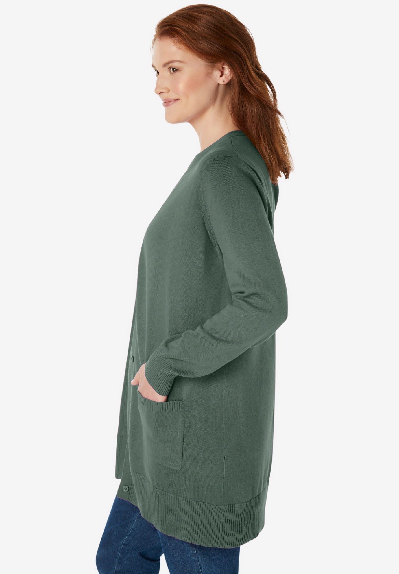 Perfect Longer-Length Cotton Cardigan Sweater image number 2