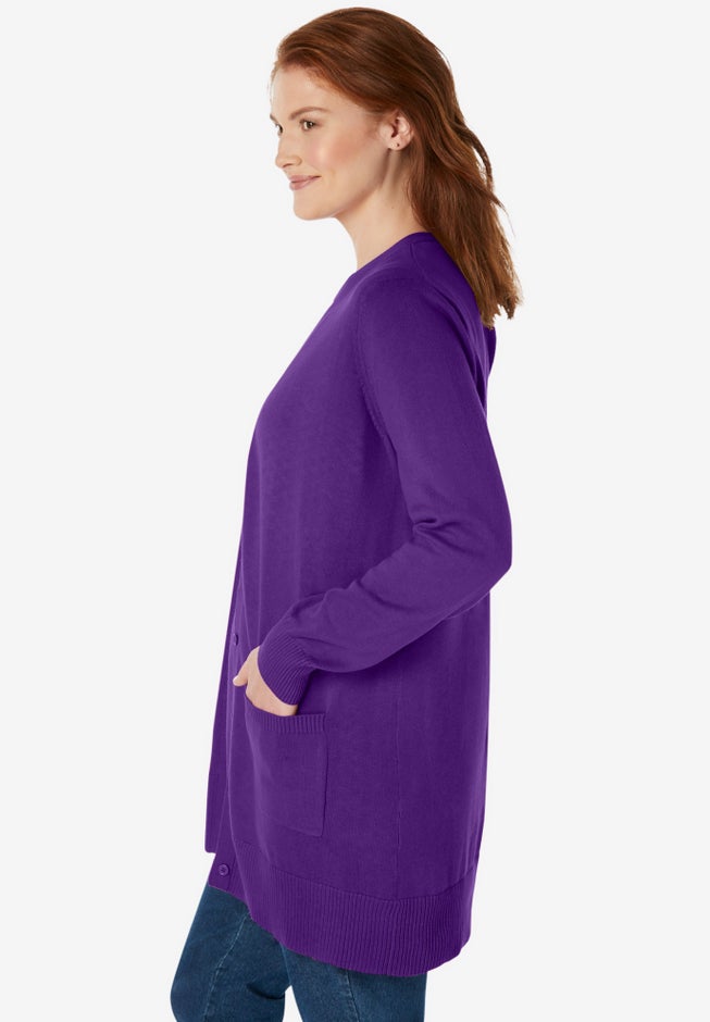 Perfect Longer-Length Cotton Cardigan Sweater image number 2