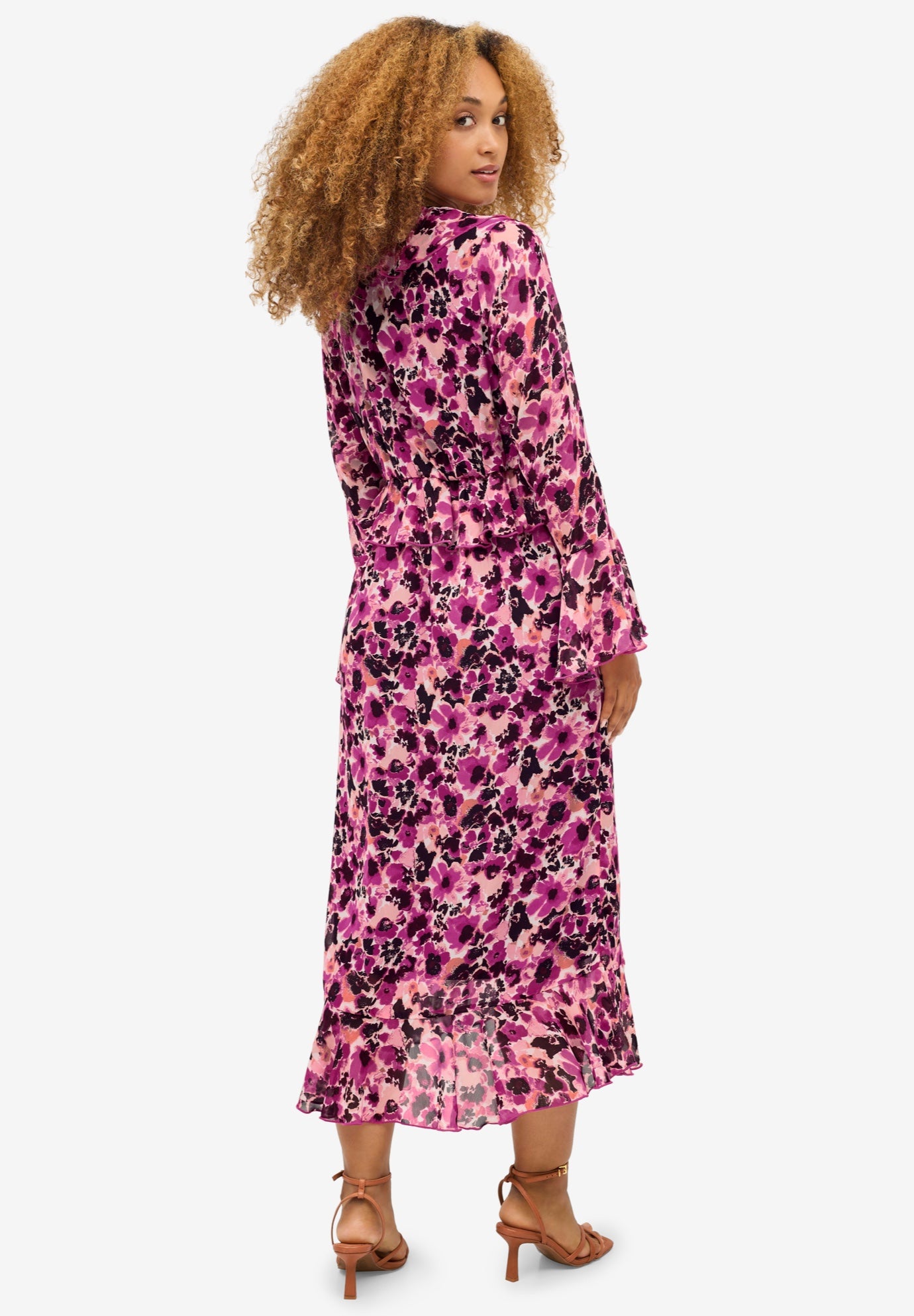 Sheer Ruffle Trim Empire Midi Dress image number 1