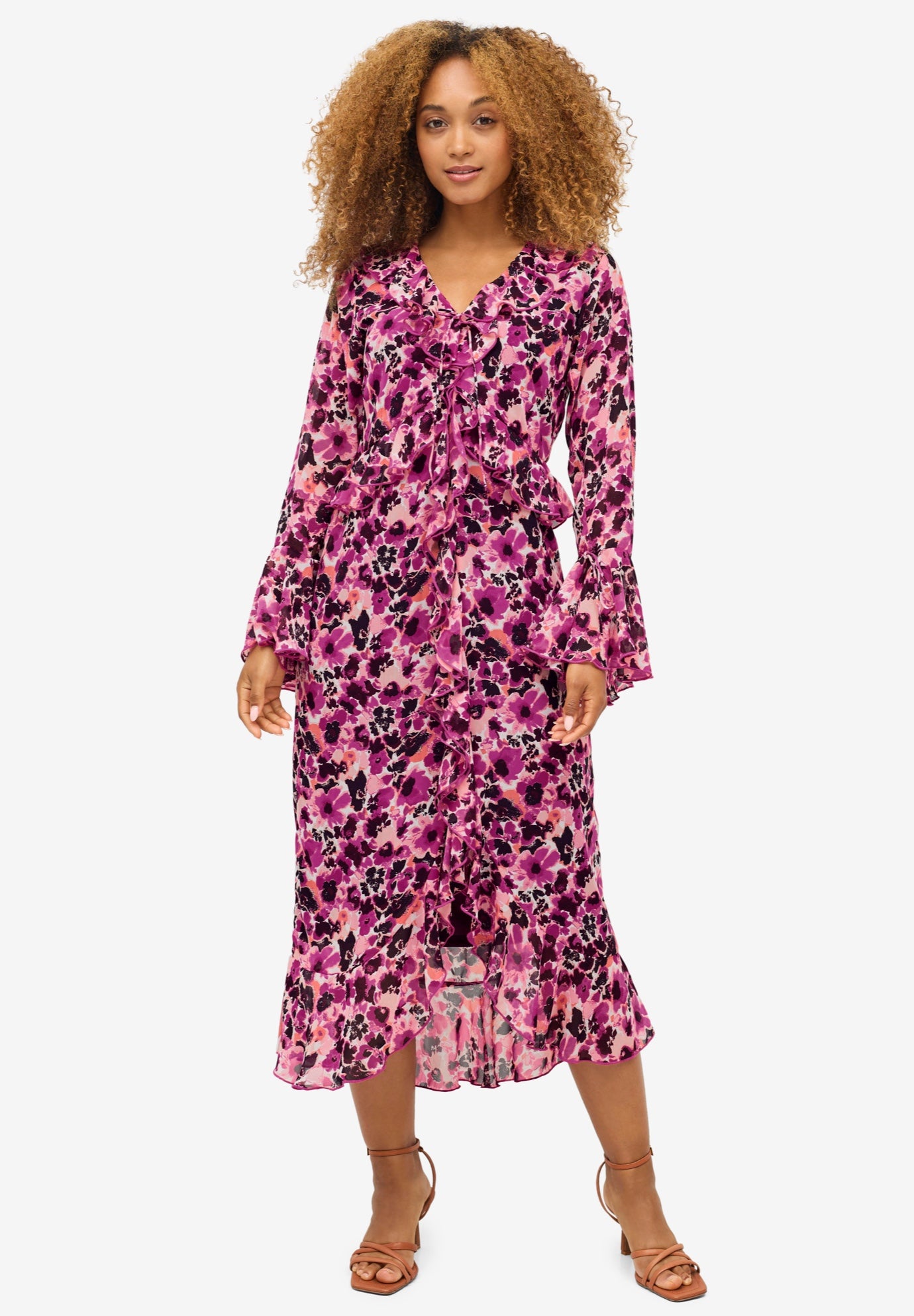 Sheer Ruffle Trim Empire Midi Dress image number 0