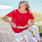 Lattice-Detail Cold-Shoulder Tee image number null