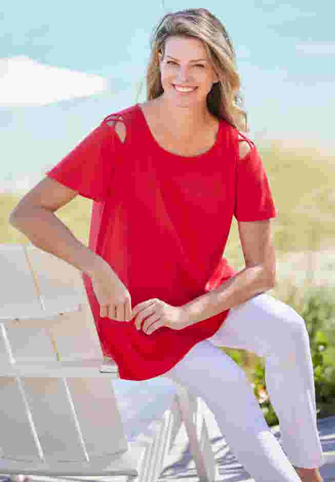 Lattice-Detail Cold-Shoulder Tee image number 5